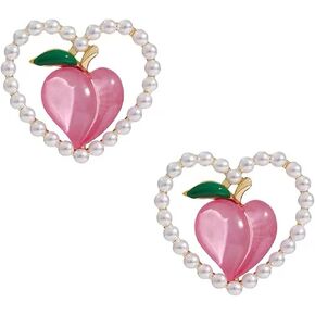 coadipress Pearl Heart Stud Earrings for Women Girls Cute Sweet 3D Lifelike Pink Honey Peach Pearl Love Heart Earrrings Valentine's Day Birthday Jewelry Gifts
