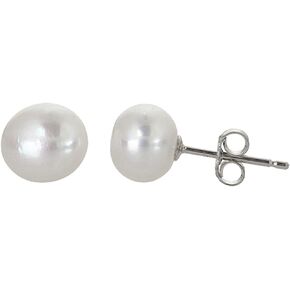 Sterling Silver Hypoallergenic Pearl Stud Earrings 925 Freshwater Cultured Button Pearl Studs For Women or Girls, 6mm-9mm