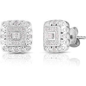 Natalia Drake Antique Style Square 1/10 Cttw Diamond Stud Earrings for Women in Rhodium Plated 925 Sterling Silver