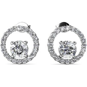 Cate & Chloe Reign White Gold Stud Earrings, 18k Gold Plated Drop Studs with Crystals, Halo Stud Earring Set with Round Cut Solitaire Crystal, Wedding Anniversary Jewelry