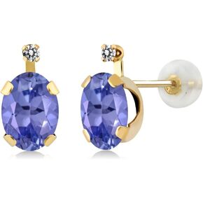 Gem Stone King 14K Yellow Gold Blue Tanzanite and White Diamond Earrings For Women (1.51 Cttw, Gemstone December Birthstone, Oval 7X5MM)
