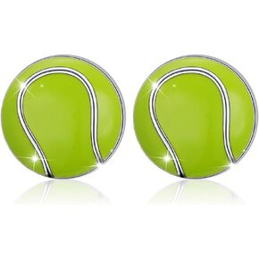 925 Sterling Silver Sports Tennis Ball Stud Earrings Gifts for Women Teenager Tennis Lover