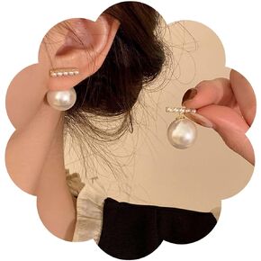 Yheakne Boho Bar Pearl Ear Jacket Earrings Gold Pearl Stud Earrings Pearl Bar Jacket Earrings White Pearl Weddings Earrings Jewelry for Women and Girls