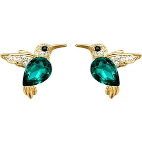 Jewever 925 Sterling Silver Hummingbird Ear Studs Blue Cubic Zirconia Earrings for Women Jewelry Gift Golden