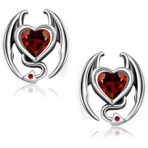 أقراط على شكل قلب من CHIC & ARTSY أقراط من الفضة الإسترليني عيار 925 أقراط مرصعة بالكريستال الأحمر للهالوين أقراط على شكل قلب أحمر للنساء in Kuwait