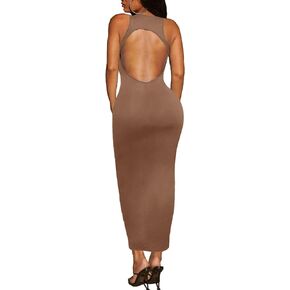 Women's Backless Maxi Bodycon Dress - Summer Open Back Sleeveless Cut Out Club Long Tank Dresses