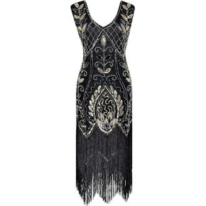 1920S Women's Gatsby Sequin Dress Vintage V Neck Flapper Cocktail Party Dress
