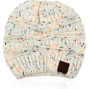 Classic Warm Fall Winter Hat - Soft Warm Foldable Leopard Cuff Ribbed Knit Beanie Detachable, Sweater Wool Artist Beret Cap