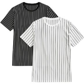 Milumia Men's 2 Piece Casual Striped Tshirt Short Sleeve Round Neck Tee Shirts Tops