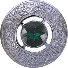 Kilt Emporium Celtic Brooch - Elegant Scottish Kilt Pin in Pewter, Norse Vintage Jewelry, Chrome Finish with Assorted Gemstones, 3-Inch