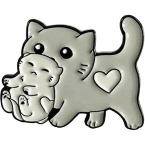 Cartoon Animal Brooch Pin Grey Cat Holding Doll Enamel Brooch Lapel Pin Badge Funny Bag Accessories Badge For Girls Women, Alloy Steel, no gemstone in Kuwait