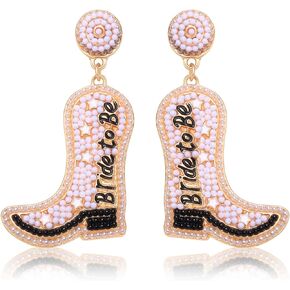Bride Earrings Beaded Cowboy Boot Earrings for Women Dangling Fun Western Country Cowgirl Bride To Be Drop Dangle Earrings Bridal Wedding Gifts for Bachelorette Party