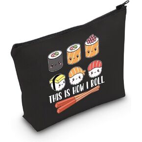 POFULL Sushi Lover Gift This Is How I Roll Cosmetic Bag Sushi Party Gift Japanese Cuisine Sushi Lover Gift (Black Sushi Bag)