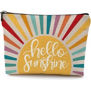 Hello Sunshine Inspirational Makeup Bag,Boho Sun Colorful Sunshine Ray Cosmetic Bag Travel Pouch,Boho Travel Makeup Bag,Gifts for Boho Lovers Girls