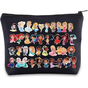 Team Princess Character Cosmetic Makeup Bag Princess Group Fans Gifts Belle & Ariel & Jasmine & Tiana & Rapunzel Princess Zipper Pouch Bag Princess Movie Merchandise (Princess Character BL)