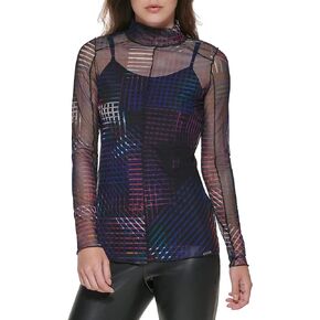 DKNY Women's Mesh Lined Sheer Sportswear Top