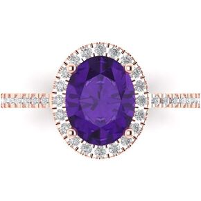 Clara Pucci 2.83ct Oval Cut Solitaire with Accent Halo Natural Amethyst gemstone designer Modern Statement Ring Real Solid 14k Rose Gold
