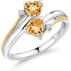Gem Stone King 925 من الفضة والذهب الأصفر عيار 10 قيراط والسترين الأصفر والماس الأبيض المزروع بالألماس 2 على شكل قلب وعد للخطوبة للزوجين (0.94 قيراط، حجر ميلاد الأحجار الكريمة، متوفر بمقاس 5، 6، 7، 8، 9) in Kuwait
