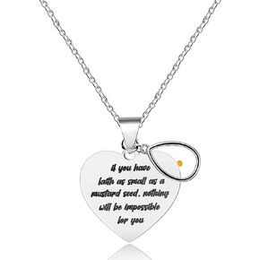 Uloveido Stainless Steel Heart Pendant Christian Faith Mustard Seed Bible Scripture Lettering Necklaces Religious Gift