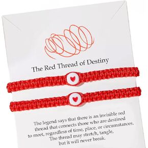 Luminous heart couples bracelet with fine braided cord - comes in a set of two