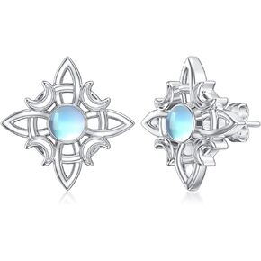 Witches Knot Moonstone Dangle Drop/Stud Earrings 925 Sterling Silver Wicca Moon Irish Celtic Jewelry for Women