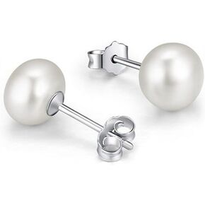 Sterling Silver AAAA 3-13mm White Pearl Studs Earrings for Women