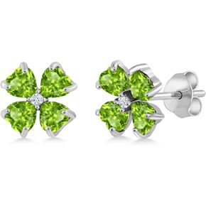 Gem Stone King 925 Sterling Silver Green Peridot Earrings For Women | 2.43 Cttw | Gemstone August Birthstone | Heart Shape 4MM