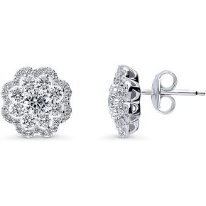 BERRICLE Sterling Silver Flower Cubic Zirconia CZ Halo Anniversary Stud Earrings for Women, Rhodium Plated