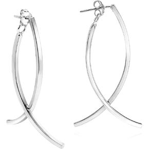 AeraVida Sleek and Chic Double Curved Bar Two-Sided .925 Sterling Silver Stud Earrings | Stylish Sterling Silver Stud Earring for Women | Jewelry Gift for All Occasions