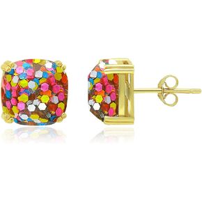 925 Sterling Silver Faceted Glitter Square Cushion Cut Stud Earrings for Women, 10mm Christmas, New Year
