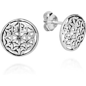 AeraVida Elegant Geometry Connected Flower of Life .925 Sterling Silver Post Stud Earrings | Floral Stud Earrings for Women | 11mm Stud Earrings