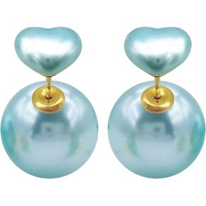925 Sterling Silver Post Double-sided Earrings Heart Round shaped Pearl Ear Stud for Women Fashion White Gold Plated Jewelry Gifts