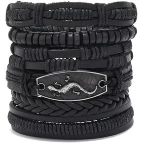 Berné 6-Pack Wrap Bracelets for Men Boys Teens, Real Boho Leather Nylon Strings Multi-Layer Ethnic Tribal Handmade Wristband Bracelet Set in Kuwait