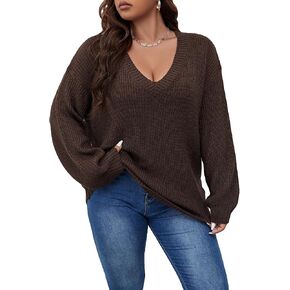 SOLY HUX Women's Plus Size Sweater V Neck Drop Shoulder Long Sleeve Pullover Top in Saudi Arabia