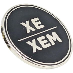 Xe Xem Pronoun Pin | Nonbinary Pronouns Black and Silver Circular Hard Enamel Pronoun Pin