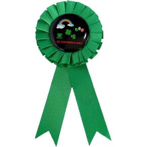 Cute St Patrick's Day Tinplate Four Leaf Clover Brooch Lapel Pins for Women Girls Rainbow Shamrock Satin Rosette Badges Brooches Dress Clothes Accessories Decoration Holiday Party Jewelry Gift Bff