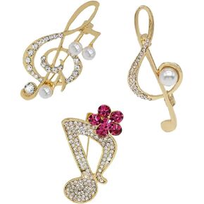 3Pcs Crystal Pearl Music Note Brooches Elegant Rhinestone Treble Clef Statement Brooch Pins Fashion Jewelry Accessories for Women Girl Gift