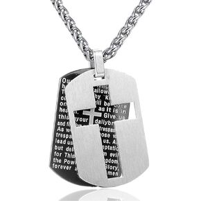 Fashion Titanium Steel Lord's Prayer Cross Dog Tag Pendant Necklace