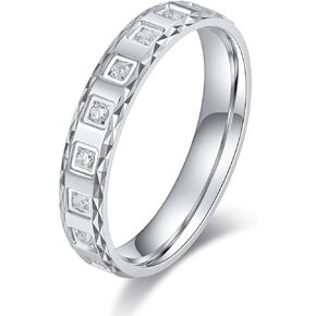 THELANDA Unisex Comfort Fit Solid Sterling Silver 4mm Simulated Diamond Full Eternity Ring Patterned Wedding Band