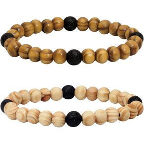 Milakoo 2Pcs Lava Rock Stone Beads Essential Oil Diffuser Bracelet for Men Women Wood Beads Bracelet