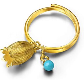 Lotus Fun 925 Sterling Silver Rings Natural Lapis Gemstone Fresh Redbud Bell Flower Open Ring Handmade Jewelry Unique Gifts for Women and Girls in Kuwait