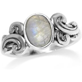 Silvershake 8X6mm Natural Oval Shape Moonstone 925 Sterling Silver Victorian Style Ring