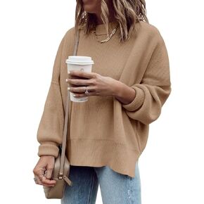 Imily Bela Womens Oversized Tunic Sweaters Fall Slouchy Long Sleeve Ribbed Knit Side Slit Pullover Jumper