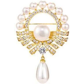 Pearl Brooch Elegant Faux Pearl Floral Crystal Brooch Vintage Pearl Circle Corsage Hollow Flower Pearl Pendant Brooch Suitable for Wedding Banquet Anniversary, Metal, no gemstone in Kuwait