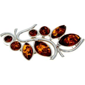Genuine Baltic Amber & Sterling Silver Exclusive Modern Multistones Brooch - M804