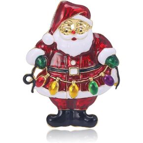 Fashion Santa Claus Christmas Brooch Pin Colorful Bulb Ornament Enamel Lapel Brooces Pins Xmas Festive Holiday Jewelry Gifts for Women Girls Sweater Dress Hat Scarves Decoration Clips