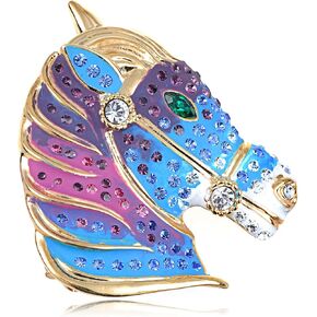 Alilang Crystal Blue Purple Paint Mare Horse Head Fashion Pin Brooch