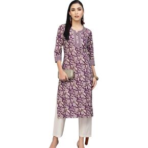 Indian Handicraft Womens Straight Cotton Printed A-Line Kurti Kurta