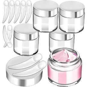 MotBach 4 Pack 2oz Glass Jars with Lids,Small Glass Jars with Lids and Inner Liners,60ml Empty Glass Jars Travel Toiletries Cosmetic Containers with Spatulas for Slime Sample Lip Balm Cream Lotion