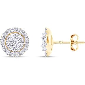 SAVEARTH DIAMONDS Halo Cluster Design, 1/2 Cttw Round Cut Lab Created Moissanite Diamond Stud Earrings For Women In 14k Gold Over Sterling Silver (G-H Color, VVS1 Clarity, 0.50 Cttw)